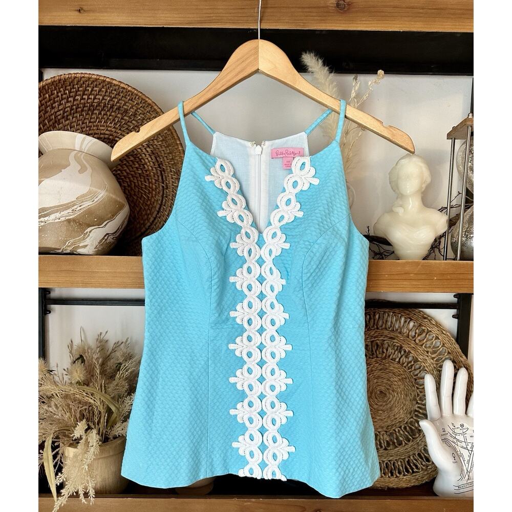 LILLY PULITZER MAGNOLIA HALTER TANK TOP BREAKWATER BLUE 00 XS BLOUSE